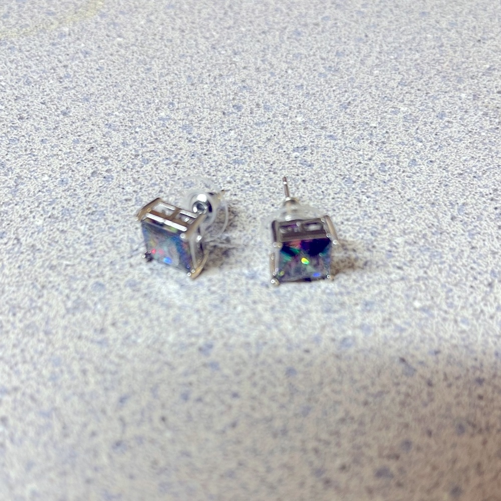 White gold plated Blue rainbow studs